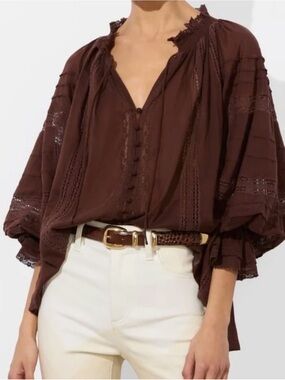 Alice + Olivia Josephine Split Neck Blouse